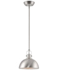 Petite Retro Metal Dome Pendant Light In Brushed Nickel Finish Modern Industrial Hanging Fixture With Swivel Joints For Sloped Ceilings 9 Inch Pendant For Kitchen Island Or Dining Area Warm Glow Sleek Dope Vibe