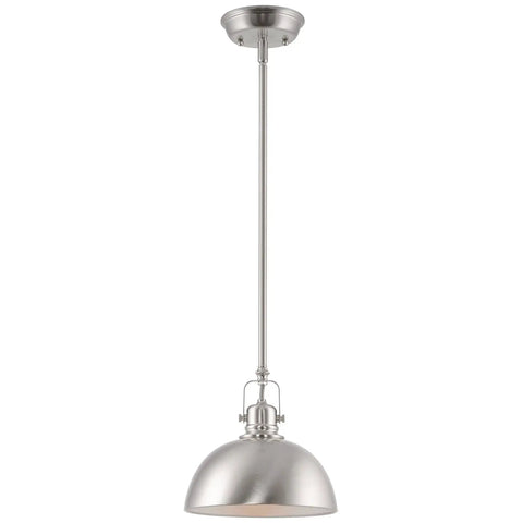 Kira Home Belle 9" Modern Industrial Pendant Light with Dome Shade, silver metal hanging light on a long stem.