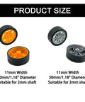 Four wheels from Twenty Piece Toy Wheel Set With 2mm Shaft Holes For DIY RC Cars Trucks Helicopters And Robots Rubber Tire Wheels