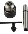 High Quality Rock Solid One Half Inch Drill Chuck With Secure Morse Taper Two Mounting Comes With Key For Precise Metal Or Wood Drilling On Lathe Tailstock Built For Serious Shop And Garage Use Making Your Work Simple And Fast To Handle, drill chuck and Morse taper