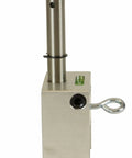 Heavy Duty Pipe Hole Punch Device For Copper Steel And Pvc Ranging From One To Ten Inches viewed from side, solid aluminum build with leveling tool.