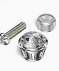Sparkly Rhinestone License Plate Screw Caps 4 Pack Premium Alloy Bolt Covers White Crystal Auto Fasteners with screw and cap.
