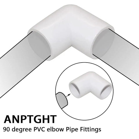 One Half Inch PVC Elbow Fitting 90 Degree Furniture Grade Two Way Right Angle Side Outlet with schematic view
