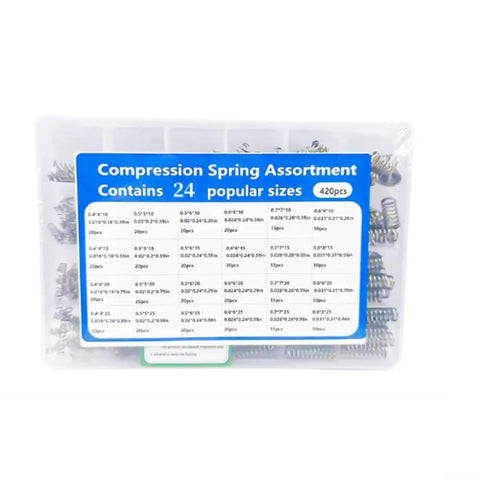 Heavy Duty 420 Piece HanOaki Compression Springs Assortment Kit In Various Sizes Made From Tough 304 Stainless Steel Brass For Hot DIY Repairs And Industrial HVAC Control Systems Today. 24-size spring assortment in plastic case