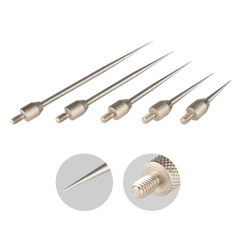 Pro Grade Needle Point Contact Points R0.15 For Dial Digital Indicators And Depth Gauges With M2.5 Thread Stainless Steel Set shown in close-up view