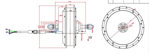 Electric Fat Tire Rear Wheel Hub Motor Kit 2000W For 60V To 72V E-Bikes With Dual Mode Sine Wave Controller, TFT UCK1 Color Display, 7-Speed Freewheel, Torque Arm, 20x4 Fat Bike Rear Wheel technical drawing