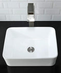 Vessel Sink With Faucet And Drain Combo 16x12 Inch Above Counter Porcelain Ceramic White Vanity Sink Rectangular on black countertop