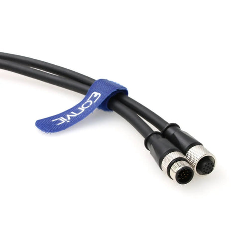 Close-up of an M12 A Code 12 Pin Male To Female Cable For Cognex Cameras Actuators And Sensors Industrial Ethernet And Fieldbus 2M
