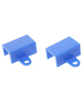 Front view of two blue ABS plastic mounting brackets for N20 gear motor base frame holder.