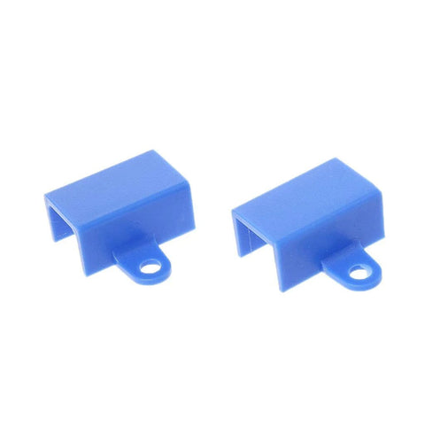 Front view of two blue ABS plastic mounting brackets for N20 gear motor base frame holder.