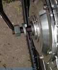 3/8 in stainless lock washer installed on a wheel hub with nut and bolt
