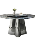 Top Shelf Faux Marble Round Dining Table With Effortless Spin Lazy Susan Turntable Solid Black Metal Pedestal Base For Modern Kitchen Gatherings Accommodates Four Guests Without Extra Chairs, featuring sintered stone top.