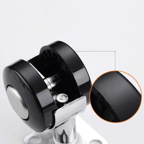 Heavy Duty 50Mm Twin Wheel Casters With M6 Threaded Stem smooth black nylon wheel close-up, showing ball bearing and swivel design.