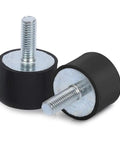 Anti Vibration Rubber Mounts Pack Of 4 For Motors Pumps And Compressors With 18 Mm Stud 25 By 20 Mm Size Durable High Density Rubber Isolators For HVAC Equipment And Machinery To Damp Vibes And Cut Noise With Easy Install, two black rubber mounts with zinc-plated studs