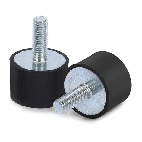 Anti Vibration Rubber Mounts Pack Of 4 For Motors Pumps And Compressors With 18 Mm Stud 25 By 20 Mm Size Durable High Density Rubber Isolators For HVAC Equipment And Machinery To Damp Vibes And Cut Noise With Easy Install, two black rubber mounts with zinc-plated studs