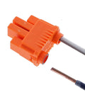 Orange Two Wire Lighting Disconnect Plug 150 Pack With Push In Wire Locking Tech For Fast Safe Ballast Wiring On Your Fixtures And Easy Field Service Today, showing single plug with exposed wire.