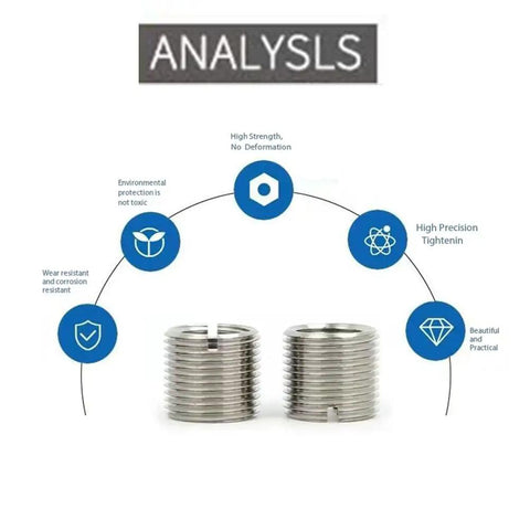 Heavy Duty 302 Stainless Steel Threaded Inserts Set showing corrosion resistance and precision features with diagram