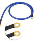 Universal Car Grounding Kit With PVC Ground Wires Set cable close-up, featuring blue PVC cable with gold ring terminals