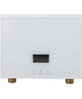 Compact Tankless Electric Water Heater With Remote Control For Instant Straight Up Hot Water At 3000 Watts, front view.