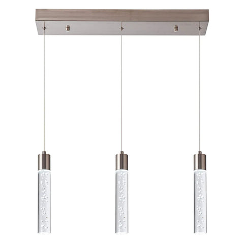 Modern Pendant Light With Adjustable Height In Brushed Nickel For Kitchen Island And Dining Bar, Dimmable LED Cylindrical Island Light