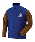 Built Tough 30 Inch Flame Resistant Hybrid Welding Jacket With Split Cowhide Sleeves And Cotton Body 2XL Royal Blue Brown
