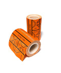 Orange duct tape rolls with black markings; compact medical adhesive tape, front view.