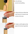 Installation guide showing steps for Heavy Duty Screw On Furniture Glides Built Damn Tough Slide Like Butter PTFE Teflon.