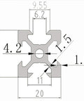Diagram of Solid 400mm Black V Slot European Standard Anodized Aluminum Profile Extrusion Linear Rail cross-section with measurements.