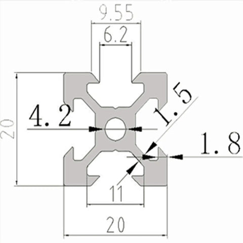 Diagram of Solid 400mm Black V Slot European Standard Anodized Aluminum Profile Extrusion Linear Rail cross-section with measurements.