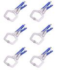 Heavy Duty Locking Pliers With Adjustable Jaw And Swivel Pads, Vise Grip Clamp For Woodworking Metalworking Auto Repair And Welding, Durable Carbon Steel Construction, Opens To 3.35 Inches. six locking pliers on white background