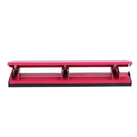 Heavy Duty Desktop 3 Hole Punch All Metal Paper Puncher With 12 Sheet Capacity in deep pink color, front view