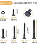 Size chart of Workhorse Heavy Duty Hex Lag Bolts Set Stainless Steel 304 Black Oxide Coated 108 Piece Kit with washers