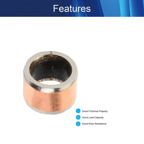 Rock Solid Oilless Plain Sleeve Bearing 5mm Id X 7mm Od X 5mm Length Carbon Steel Bronze Bushing showing features and specifications.