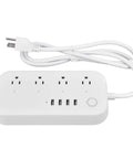 Smart Power Strip With Surge Protection Four Heavy Duty Outlets And Fast Usb Charging Ports For Home Office Tech, white design.