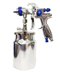 Heavy Duty 206S Pneumatic Paint Spray Gun With 1.7mm Nozzle, Boasts Killer Atomization And 1000ml Cup, side view of spray gun with metallic cup