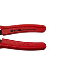 Close-up of Heavy Duty Snap Ring Pliers With 45 Degree Tip 0.038 Inch, red rubber-dipped handles for grip and comfort.