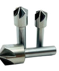 3 pcs 30mm diameter HSS chamfer milling cutters with straight shanks and 120° countersink tips