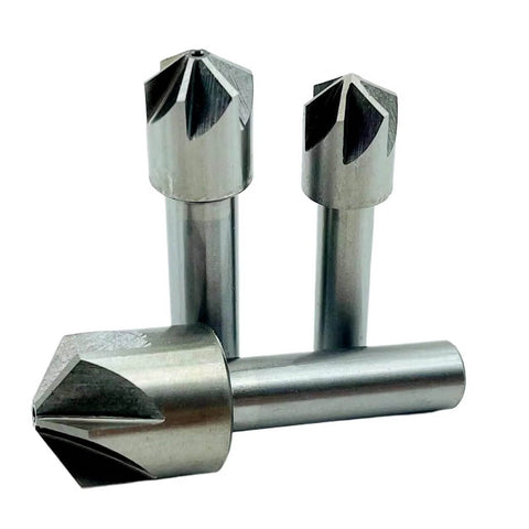 3 pcs 30mm diameter HSS chamfer milling cutters with straight shanks and 120° countersink tips