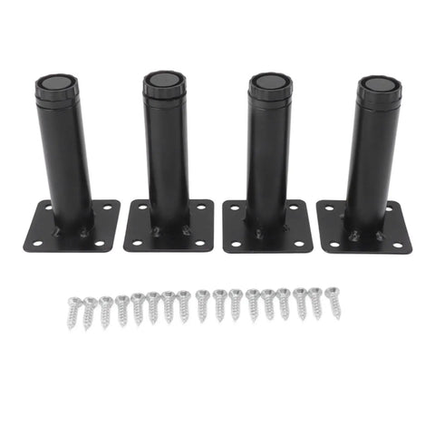 Four Pack Adjustable Iron Furniture Legs In Black Lacquer Finish With Rust Proof Coating For Coffee Tables Cabinets Desks Sofas And Shelves