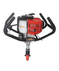 Partner Up 1 Or 2 Man Earth Auger With 52cc 2 Cycle Engine And Extension, shown with dual throttle handles, close-up view