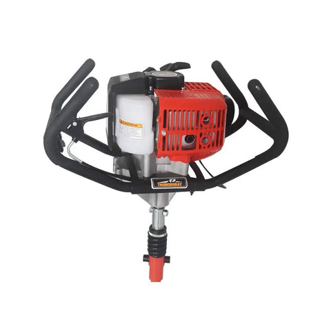 Partner Up 1 Or 2 Man Earth Auger With 52cc 2 Cycle Engine And Extension, shown with dual throttle handles, close-up view