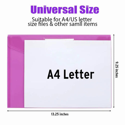 10 Pack Clear File Folders With Transparent Envelopes, Assorted Color Poly Document Folders With Label Pockets For Letter And A4 Size Papers, showcasing purple A4 folder