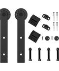 Heavy Duty Sliding Barn Door Roller Hanger With Anti Jumper Stopper Floor Guide And Accessories, carbon steel, black finish.