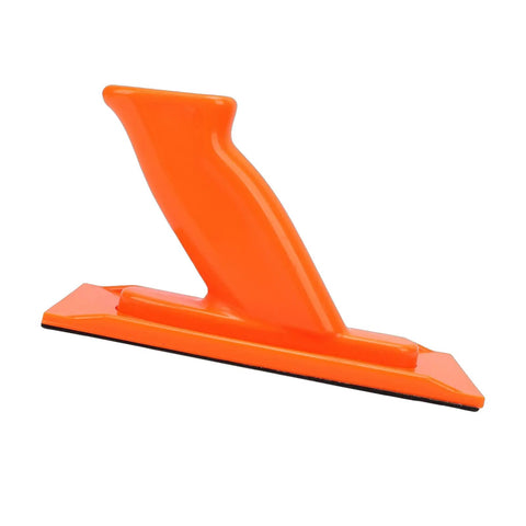 Heavy Duty Non Slip Woodworking Push Block And Safety Push Stick With Ergonomic Tilted Handle Is A Total Kickback Buster in bright orange.