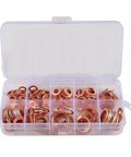 Heavy Duty Copper Flat Washer Kit With Storage Box, Metric M4 To M14 Gasket Assortment For Automotive And Mechanical Repair, Sealing Washers, 200 Pieces, All Purpose Hardware Set, open box
