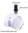 Swivel Caster Set One Point Five Inch Grip Neck White Plastic Casters With Brakes And Mounting Socket Four Pack Thirty Nine Millimeter Wheels Five Kilogram Capacity Per Wheel Quiet Rolling front view