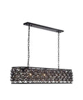 Madison Seven Light Pendant Lamp Featuring Royal Cut Crystals Measuring Fifty Inches In Mocha Brown And Silver Shade Forged Iron Grid Hand Polished Crystal Spheres Modern Hanging Chandelier Decor straight down view