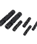 Precision Crafted Three Section Cross Universal Joint Coupling sizes for 14 to 22mm shafts showing heavy duty black design.