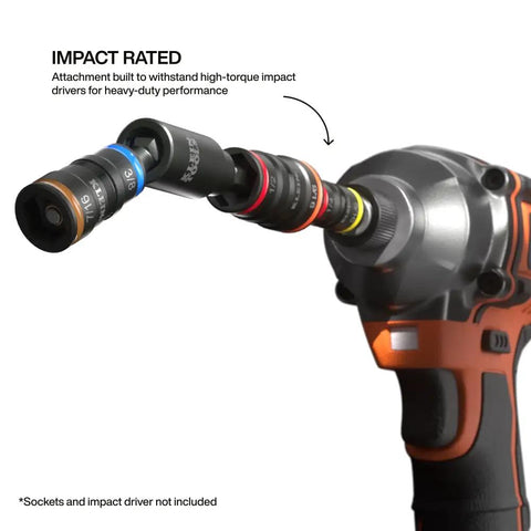 Flip Socket Swivel Adapter With 25 Degree Swivel Head And 360 Degree Rotation For Tight Spots attached to power tool