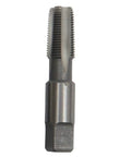 Close-up of a high-speed steel tap from the Six Piece NPT Pipe Tap Set In Wooden Case With High Speed Steel Taps DWT Series Sizes One Eighth To One Inch Durable Metalworking Kit For Precise Threads DIY Friendly Pro Grade Heavy Duty Tool Set, showing threading detail.